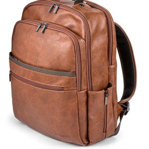 Bugatti 15" Synthetic Leather Backpack with Canvas Trim, Cognac